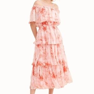 La Ven | New Tie-Dye Off Shoulder Tiered Midi Dress Size Small